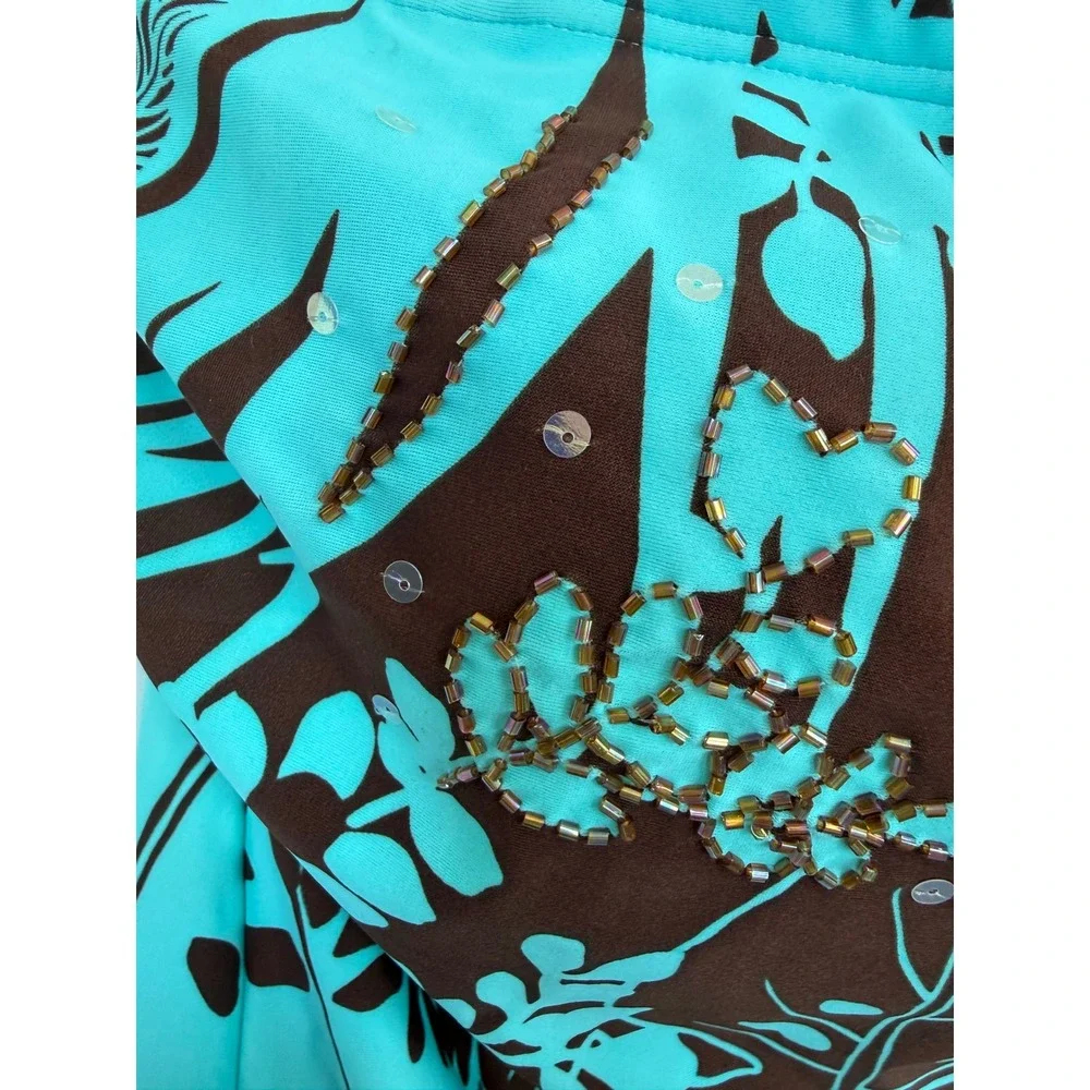 Beach‎ Bay Woman's Turquoise Brown Tropical Beaded Sarong Swimsuit 18W New Beach